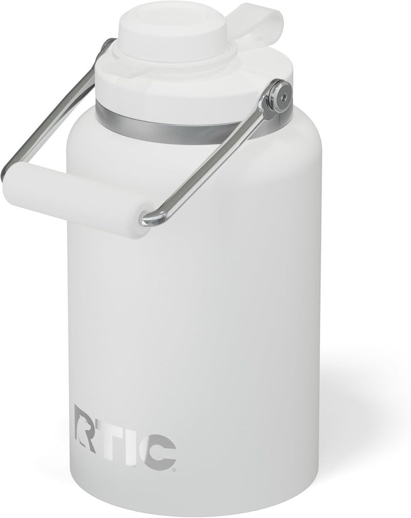 RTIC Half Gallon Outback Jug, Stainless Steel, Ceramic Lined Insulated Water Bottle with Lid and Handle, BPA-Free, Double Wall Vacuum Insulation, White - Image 1